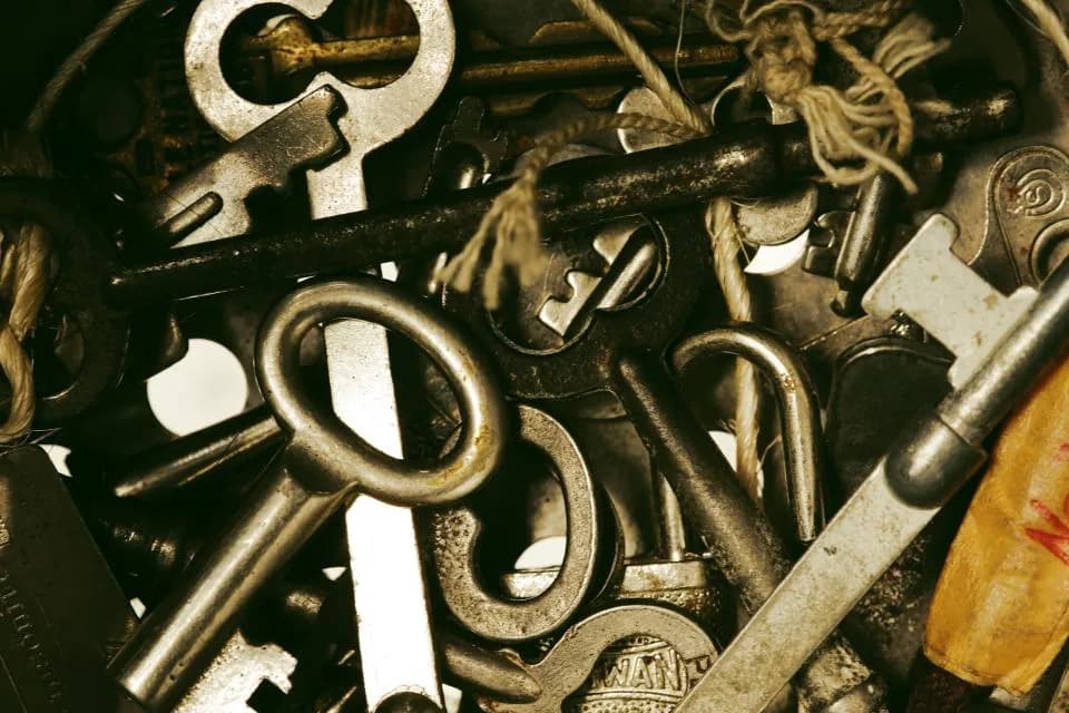 Close-up of a pile of old metal keys
